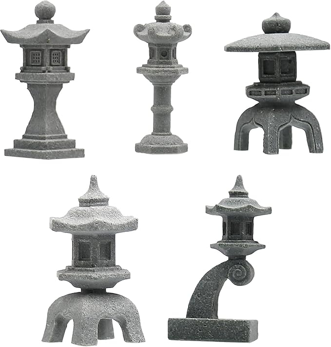 Miniature Japanese Lantern Decoration Mini Fairy Garden Decor Set Japanese Lantern for Micro Landscape Garden & Patio Yard Bonsai Decoration (5 Sandstone)