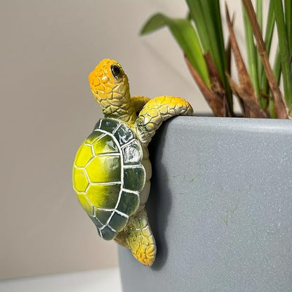 Cute Climbing Tortoise Flower Pot Hugger Figurines Resin Hanging Turtle Statue Planter Pot Decorations for Home Garden Fence Balcony Patio Lawn Yard Ornaments (Green Sea Turtle)