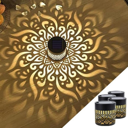 Decorative Solar Mandala Lights Outdoor, Metal Solar Fence Wall Light Waterproof, Solar Powered Mandala Garden Lights for Patio Fence Backyard Deck Outdoor Wall Decor (Mandala*4)