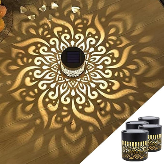 Decorative Solar Mandala Lights Outdoor, Metal Solar Fence Wall Light Waterproof, Solar Powered Mandala Garden Lights for Patio Fence Backyard Deck Outdoor Wall Decor (Mandala*4)