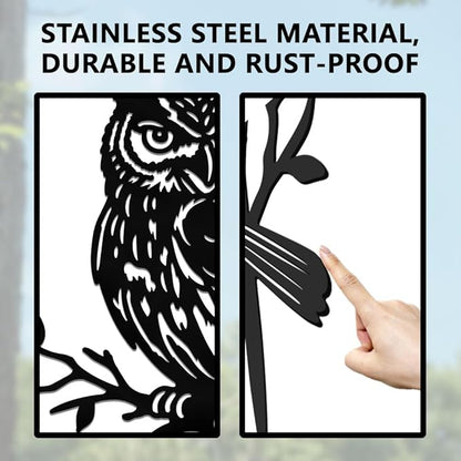 WADORN Owl on Branch Metal Yard Art Decor, Owl Bird Stainless Steel Outdoor Tree Silhouette Stake for Tree Yard Garden Patio Animal Outdoor Decor Gift for Housewarming Home Art Decor