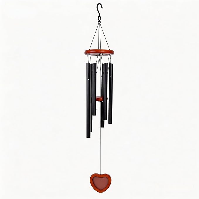 Memorial Wind Chime with Heart Locket Photo, Sympathy Gift for Loss of Loved One, Remembrance Aluminum Tube Wind Chime for Garden Outdoor, Metal Music Chimes for Home Decor