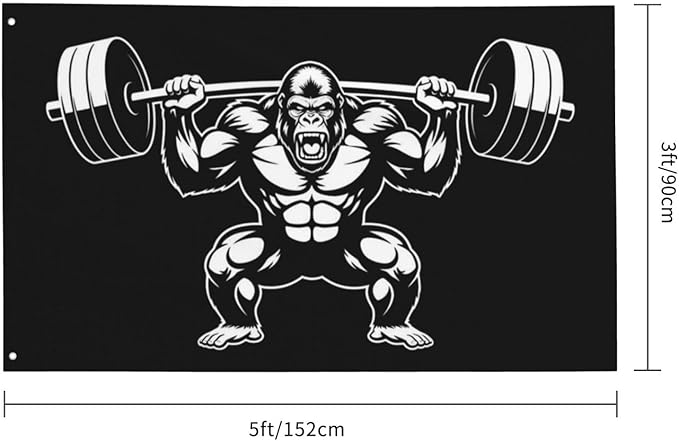 Gorilla Flag Outdoor Heavy Duty Gym Banner Double Sided 3x5 Ft Fitness Workout Flags with Brass Grommets for Room Decor, Bedroom, Garden, House Decoration