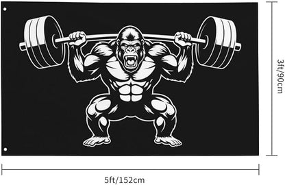 Gorilla Flag Outdoor Heavy Duty Gym Banner Double Sided 3x5 Ft Fitness Workout Flags with Brass Grommets for Room Decor, Bedroom, Garden, House Decoration