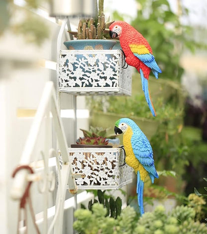 TAYASH Resin Parrot Flower Pot Hugger Decorations,Parrot Animal Sculpture Hanging Realistic Parrot Garden Ornament for Patio Yard Balcony Lawn Figurine Tree Decor (Red)