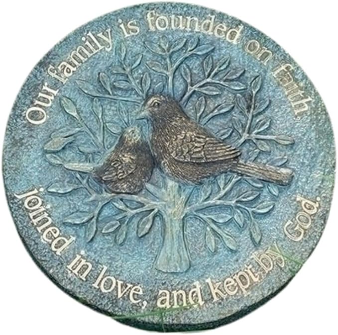 Roman Bronze Blue Patina Decorative Stepping Stone, Resin, Outdoor Decoration (9-inch Height, Family)