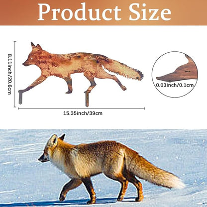 CREATCABIN Metal Fox Outdoor Decor Fox Garden Stakes Rustic 3D Sneaky Animal Art Sculptures Figures Decoration for Patio Lawn Yard Backyard Art Decoration Housewarming Chocolate Color 8 x 15 inch
