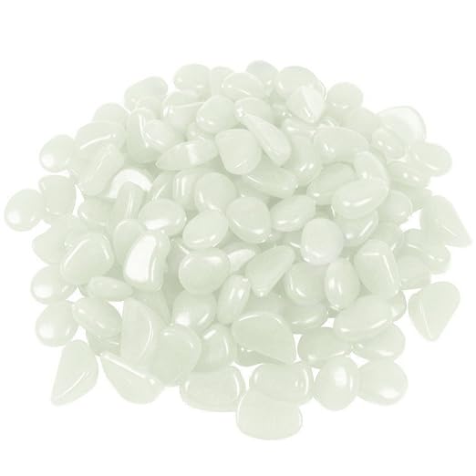 Glow in the Dark Garden Pebbles 150pcs Outdoor Decor Bulk Blue Eden Glow Stones DIY Walkway Driveway Fairy Decoration Luminous Rocks Aquarium Fish Tank Gravels (White in Daytime, Blue in the Dark)
