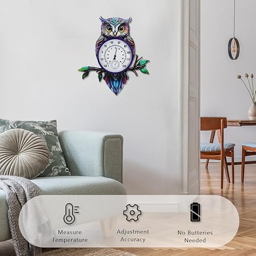 22" Outdoor Thermometer, Large Metal Indoor Wall Thermometer, Printed Owl Outside Thermometer with Large Number for Patio Home Room Decor