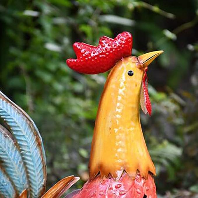 Outdoor Garden Animal Statues Patio Décor, Garden Decor Statues Wrought Iron Cock Creative Home Decor Accessories Hand-Painted Patio Yard Crafts Animal Ornaments