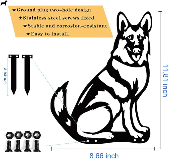 Metal Dog Garden Statue, Outdoor Yard Art Dog Silhouette Decoration Black Garden Stakes for Yard Garden Lawn (B)