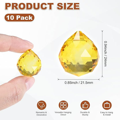 M METERXITY 10-Pack Crystal Ball Prisms, 24mm/0.94 Inch Chandelier Pendant Maker Hanging Crystals Chandelier Prisms for Home/Windows/Garden/DIY Decoration[Yellow]