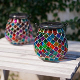 Stargarden Mosaic Solar Lanterns Outdoor Waterproof, Colorful Glass Hanging Lantern Decorative Solar Lights for Yard, Patio, Lawn, Gaden Decor