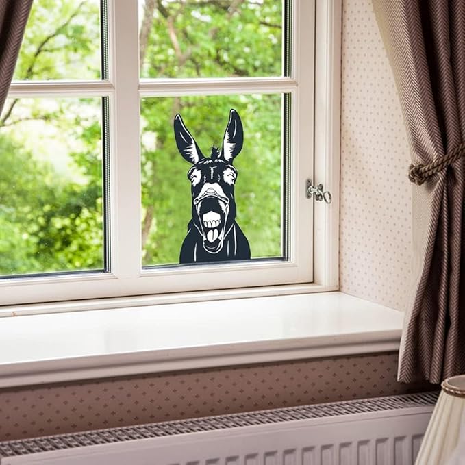 Outdoor Metal Art Funny Peeping Animal Statue Stakes Fence Landscape for Yard Garden Decor Animal Silhouette Ornaments (Donkey)
