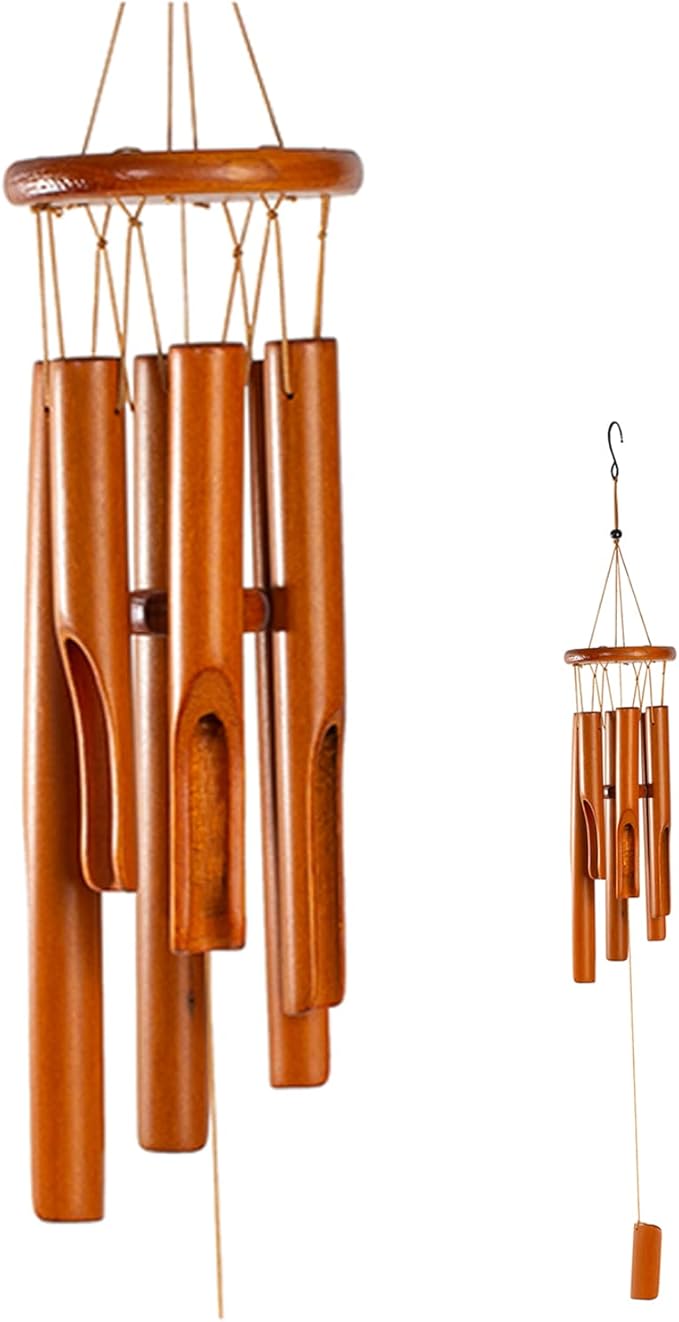 Wooden Wind Chimes Outdoor/Indoor, Natural Bamboo Wind Chimes with Beautiful Deep Tone for Garden/Home Decor 30 Inches, Brown