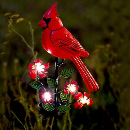 Cardinal Decor Garden Stake,Solar Metal Red Cardinal, Cardinal Bird Figurine Lights with Powered LED Garden Outdoor Decor for Balcony, Yard, Lawn, Pathway, Walkway