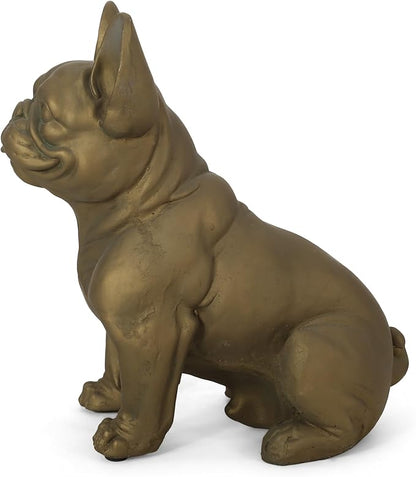 French Bulldog Garden Statue, 17" Tall Outdoor Dog Sculpture, Rustic Gold Cast Stone Frenchie Figurine for Garden, Patio, Porch, or Lawn Décor, Weather-Resistant and Handcrafted Finish