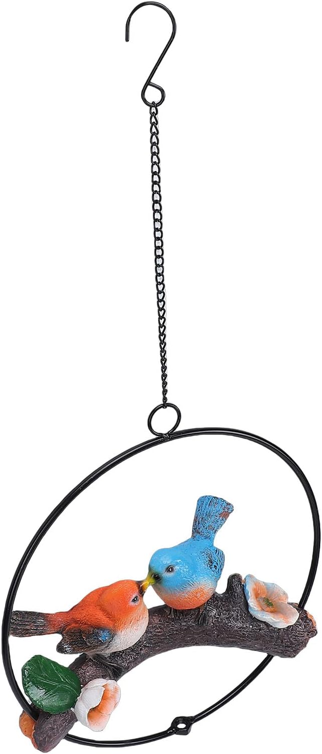 Zerodis Hanging Birds Statue Exquisite Decoration with Iron Ring Perfect for Garden and Patio Decor (Green Yellow) (Green Yellow) (Red Blue)