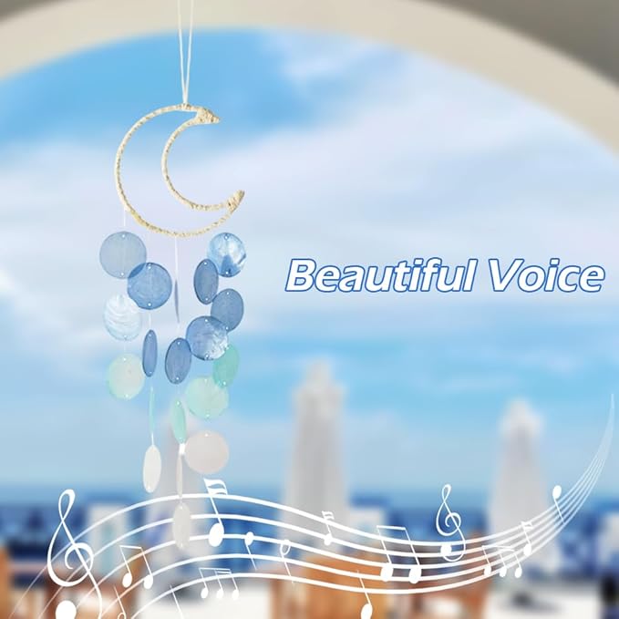 Wind Chimes for Outside,Handcrafted Capiz Shells Wind Chime for Indoor/Outdoors,Garden Decoration of Coastal Style,Great Gift for Shells Wind Chimes Lovers and More (Blue)