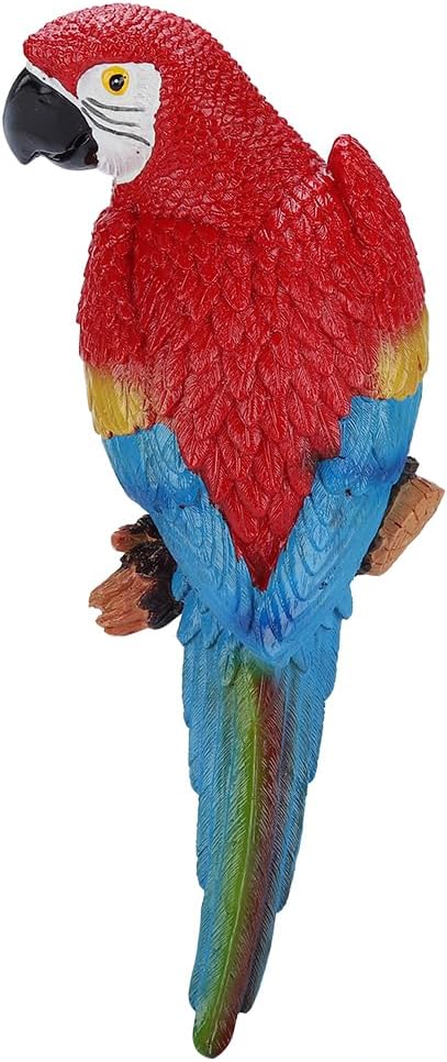 Parrot Decor Decorations for Outside Patio, Large Realistic Parrot Statues for Pool Deck Garden Yard Lawn, Lifelike Bird Sculpture Tropical Animal Figurines for Tree Wall Decor(Red)