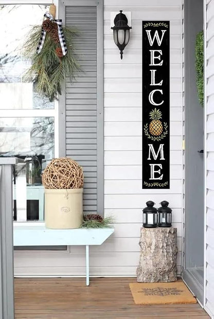 Welcome With Pineapple Sign for Front Door, 4ft Tall Front Porch Decor, Vertical Wooden Signs for Front Porch, Rustic Farmhouse Wood Porch Decorations Outdoor