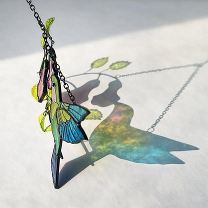 Hummingbird Stained Glass Suncatcher, Handmade Colorful Window Hanging Sun Catcher Ornament for Home & Garden Decor, Great Gift Idea for Bird Lovers & Mom