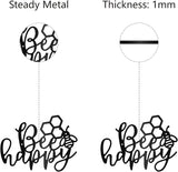 CREATCABIN Bee Happy Metal Wall Art Decor Wall Sculpture Hanging Decoration Sign Iron Outline Wall Art Black Rustic Decor Ornament Wall for Garden Indoor Outside Living Room Home Office 12 x 8.7Inch