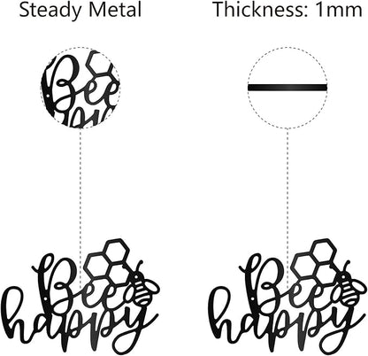 CREATCABIN Bee Happy Metal Wall Art Decor Wall Sculpture Hanging Decoration Sign Iron Outline Wall Art Black Rustic Decor Ornament Wall for Garden Indoor Outside Living Room Home Office 12 x 8.7Inch