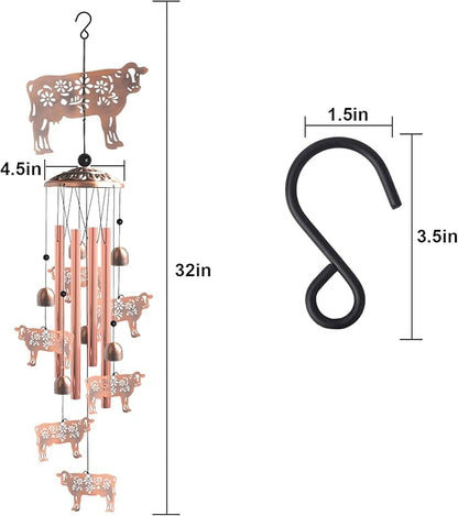 Wealth Attraction Ox Brass Wind Chime - Cow Wind Chimes for Outside,Cow Gifts for Women/Mom/Grandma/Sister Garden Decor,Yard Decor for Christmas, Mother's Day, Thanksgiving Day