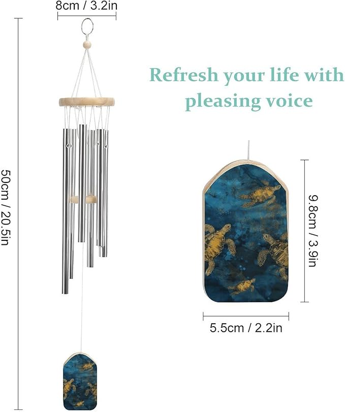 Wind Chimes for Outside,Sea Turtle Printed Cute Aluminium Windchimes Outdoors,Soothing Melodic Memorial Wind Chime for House Porch Patio Garden Balcony Decor