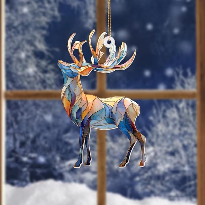 Stained Glass Deer Christmas Ornament 2025 – Reindeer Tree Decoration, Acrylic Suncatcher Window Hanging, Holiday Home Décor & Gift for Wildlife Lovers(Sun-06)
