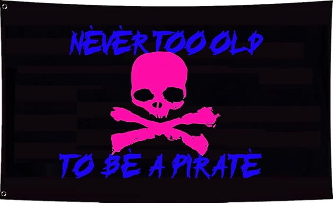 To Be A Pirate 3D Flag 3X5Ft, Pink Skull Never Too Old Flags, Double-Sided Printed, Funny Meme Flags, Men Women Banner, Fade Proof Vivid Color, Double Stitched with 2 Brass Grommets, Bar Garden Street Decoration, GYM, Office Decor,Indoor Outdoor Use,Gi...