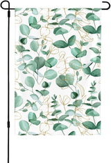 Eucalyptus Gold Branches Garden Flag Vertical Double Sided 12x18inch Small Spring Sunmer Garden Flag for Outside Farmhouse Seasonal Holiday Yard Decor