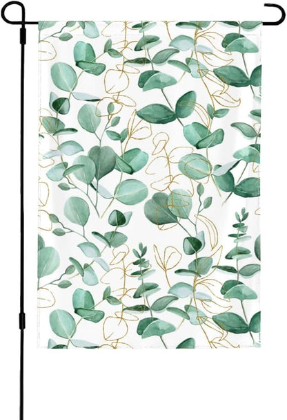 Eucalyptus Gold Branches Garden Flag Vertical Double Sided 12x18inch Small Spring Sunmer Garden Flag for Outside Farmhouse Seasonal Holiday Yard Decor
