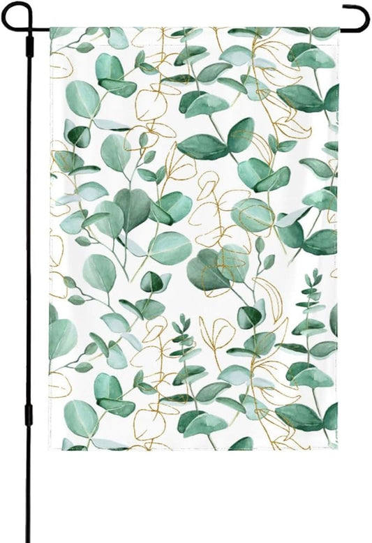 Eucalyptus Gold Branches Garden Flag Vertical Double Sided 12x18inch Small Spring Sunmer Garden Flag for Outside Farmhouse Seasonal Holiday Yard Decor