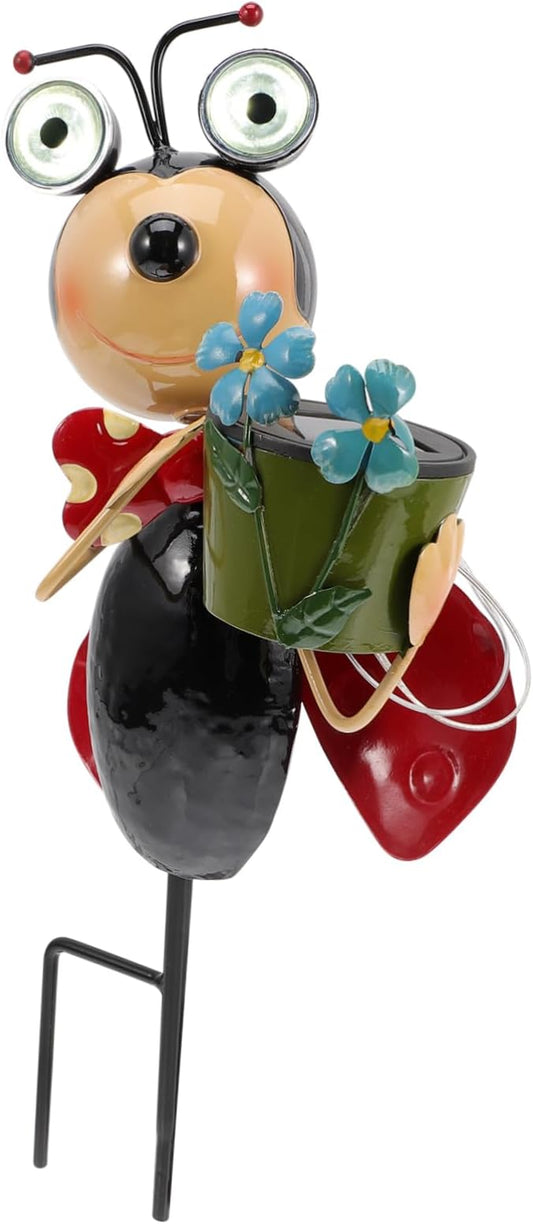 Garden Statue Ladybug Inserts Lamp Solar Outdoor Lights Iron Landscape Lights Hours Easy to up