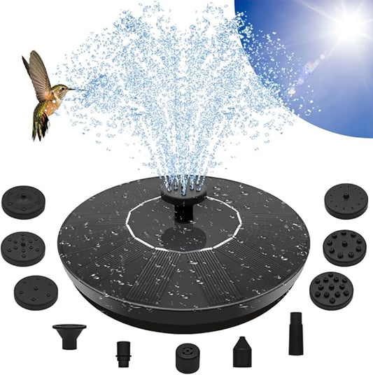 Solar Fountain Pump, Garden Bird Bath Solar Water Fountain Feature 1.5W Powered Pump Outdoor Waterfalls Freestanding with 8 Nozzles for Pond Pool Backyard Decor