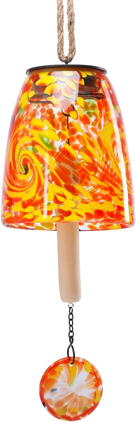 DREAM GARDEN Solar Wind Chimes for Outside, Glass Wind Chime Outdoor Colorful Windchimes with Solid Wood Striker Melody Wind Bell Unique Gifts for Mom Women Grandma, Orange