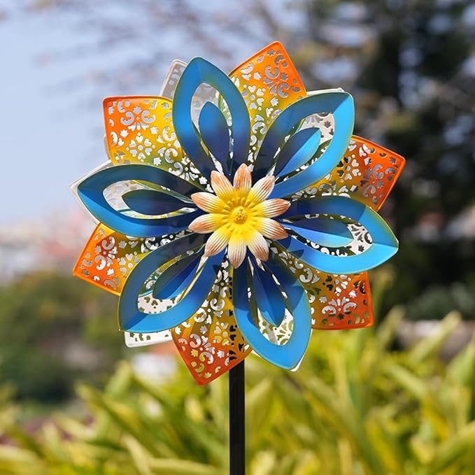 DREAMYSOUL Outdoor Metal Wind Spinner, 13 Inches Dia Hollow Pattern Wind Mills, Kinetic Wind Spinners for Yard Garden Outside Patio Lawn Decor