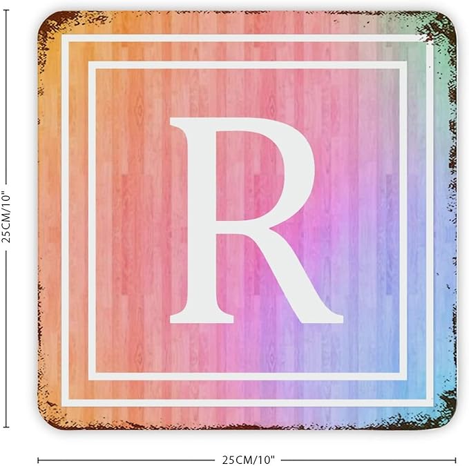 Alphabet Monogram Initial Letter R Retro Durable Aluminum Tin Metal Signs Funny Chic Farmhouse Vintage Welcome Sign for Front Door Fence Gate Home Decor Wall Art Signs 10x10 Inch