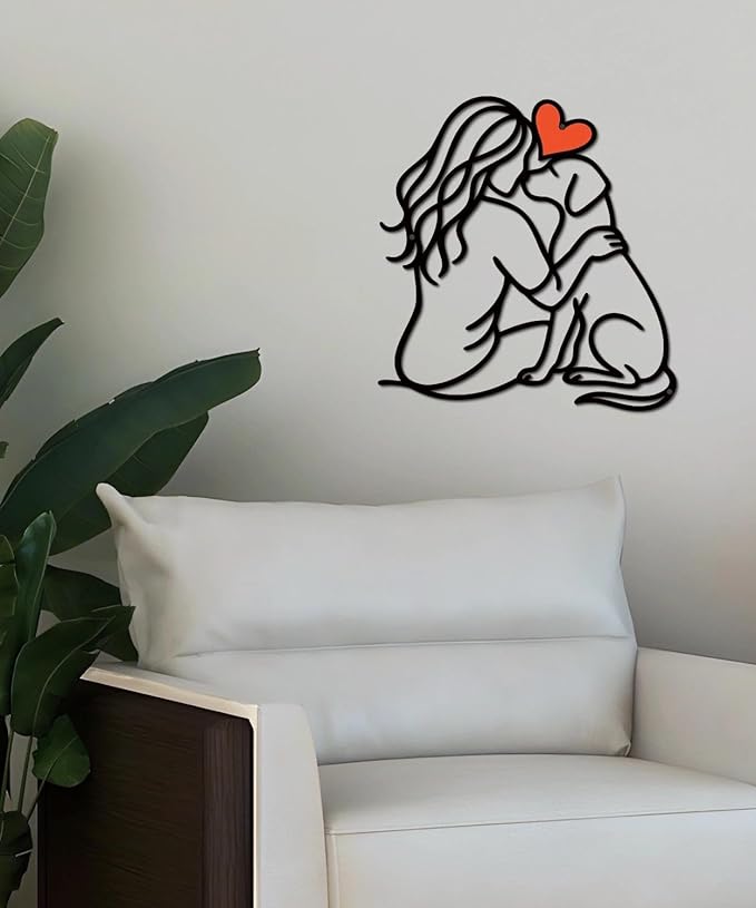 Putuo Decor Modern Minimalist Pet Love Metal Wall Art Line Heartwarming Dog Wall Decor for Living Room, Bedroom