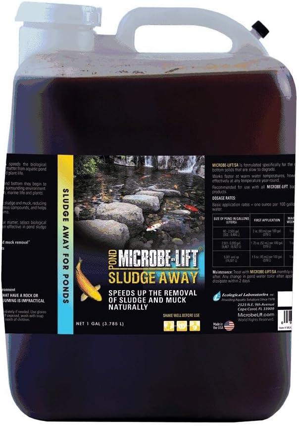 MICROBE-LIFT MLXSA5G Sludge-Away Pond and Outdoor Water Garden Sludge Remover, Safe for Live Koi Fish, Plant Life, and Décor, 5 Gallons