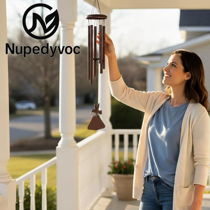 32” Large Matte Antique Bronze Hummingbird Aluminum Wind Chimes with Iron Cap for Outside, Deep Tone Outdoor Garden Patio Waterproof Decor, Ideal Gift for Mother's Day, Meditation, Relaxation