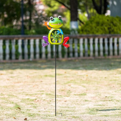 OAKLORE Metal Frog Wind Spinners Outdoor Garden Wind Sculptures & Spinners with Stakes, Decorative Yard Art for Patio, Lawn, Garden Decor