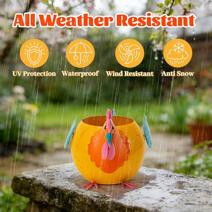Oak & Lore Outdoor Metal Rooster Garden Statues, Colorful Chicken Garden Sculptures & Statues with Planters for Patio Lawn Backyard Decor