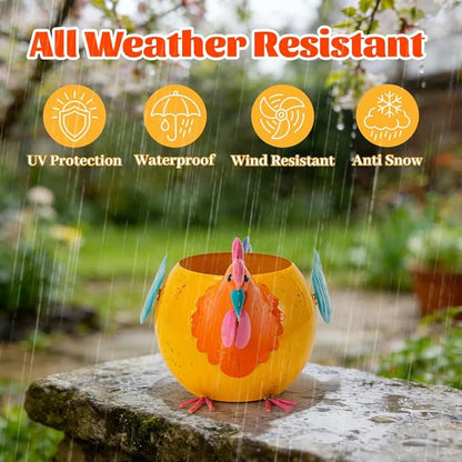 Oak & Lore Outdoor Metal Rooster Garden Statues, Colorful Chicken Garden Sculptures & Statues with Planters for Patio Lawn Backyard Decor