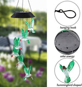 MorTime LED Solar Hummingbird Wind Chime, 25" Mobile Hanging Wind Chime for Home Garden Decoration, Automatic Light Changing Color(Hummingbird)