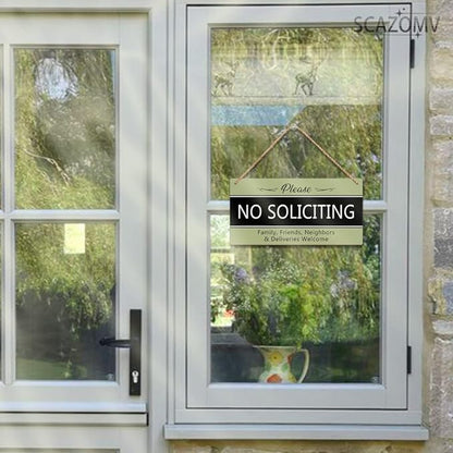 SCAZOMV Please No Soliciting Family Friends Neighbors Deliveries Welcome Thank You Funny Rustic Wood Front Door Sign Vintage Wall Art Hanging Plaque Porch Yard Home Farmhouse Decor 10''x 5''