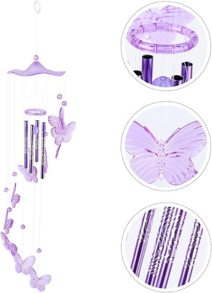 Sosoport Butterfly Wind Chime Pendant 27.5 Inch Hanging Wind Bell Outdoor Garden Decor for Patio Courtyard with Pleasant Sound