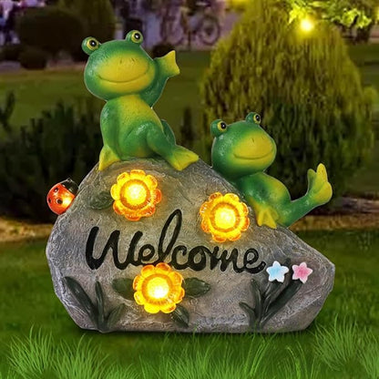 Generic Solar Garden Outdoor Statues Solar Frog Garden Decor Lawn Decor Frog Figurine for Patio with 4 LED Light Cute Frog Face with Solar Lights Gardening Gifts for Mom, Green